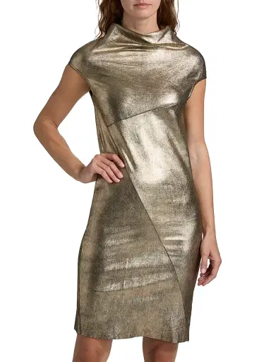 Rick Owens Women's Aggy Metallic Leather & Cotton-Blend Knee-Length Dress | Thumbnail 3 Rick Owens Women's Aggy Metallic Leather & Cotton-Blend Knee-Length Dress | Thumbnail 3