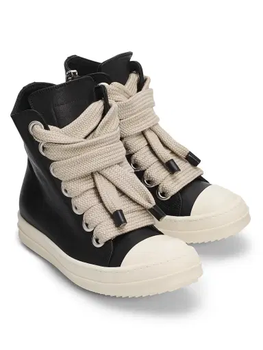 Rick Owens Women's Jumbolace Leather High-Top Sneakers - Black Milk | Thumbnail 2