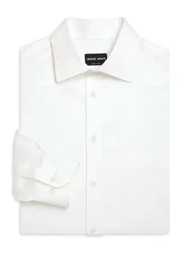 Giorgio Armani Men's Regular-Fit Cotton Dress Shirt - White | Thumbnail 1