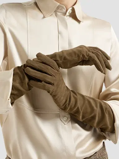 Brunello Cucinelli Women's Suede Long Gloves | Thumbnail 2 Brunello Cucinelli Women's Suede Long Gloves | Thumbnail 2
