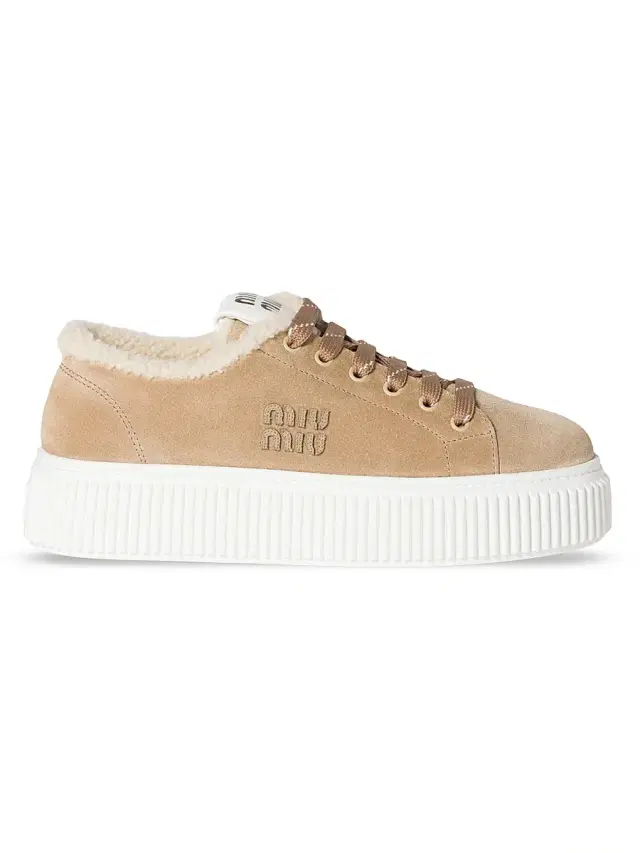 Miu Miu Women's Suede and Shearling Sneakers - Beige Khaki