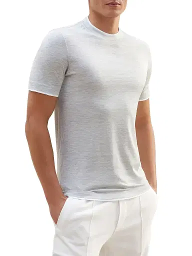 Brunello Cucinelli Men's Silk and Cotton Lightweight Jersey Slim-Fit Crewneck T-Shirt - Pearl Grey | Thumbnail 2 Brunello Cucinelli Men's Silk and Cotton Lightweight Jersey Slim-Fit Crewneck T-Shirt - Pearl Grey | Thumbnail 2