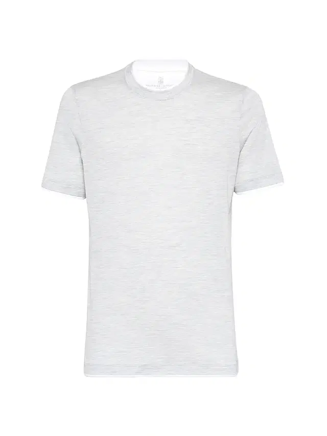 Brunello Cucinelli Men's Silk and Cotton Lightweight Jersey Slim-Fit Crewneck T-Shirt - Pearl Grey
