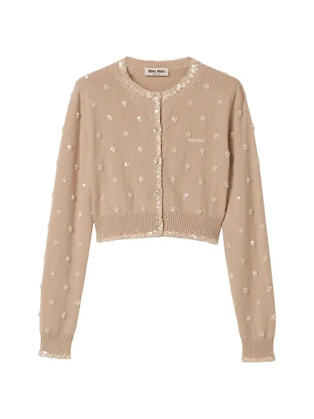 Miu Miu Women's Embroidered Cashmere Cardigan - Beige Khaki
