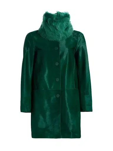 Giorgio Armani Women's Shearling-Trim Calf Hair Slim-Fit Coat | Thumbnail 1 Giorgio Armani Women's Shearling-Trim Calf Hair Slim-Fit Coat | Thumbnail 1