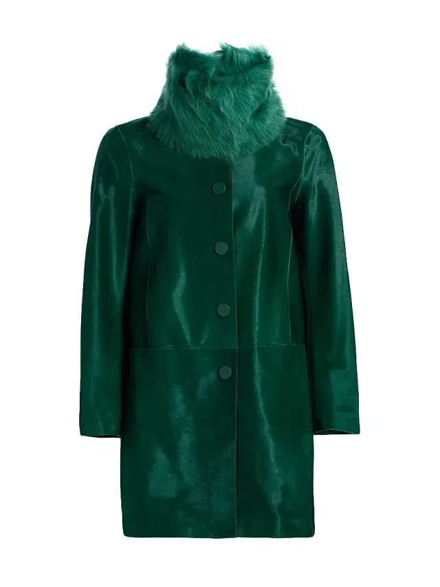 Giorgio Armani Women's Shearling-Trim Calf Hair Slim-Fit Coat - Green