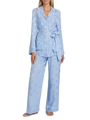 Dolce & Gabbana Women's Silk Satin Jacquard DG Logo Pajama Shirt - Very Light Lilac - Size 8 | Thumbnail 2 Dolce & Gabbana Women's Silk Satin Jacquard DG Logo Pajama Shirt - Very Light Lilac - Size 8 | Thumbnail 2