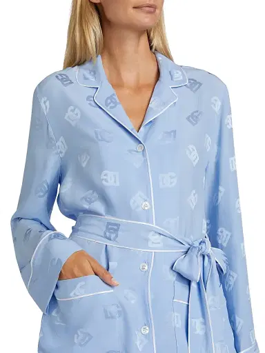 Dolce & Gabbana Women's Silk Satin Jacquard DG Logo Pajama Shirt - Very Light Lilac - Size 8 | Thumbnail 5 Dolce & Gabbana Women's Silk Satin Jacquard DG Logo Pajama Shirt - Very Light Lilac - Size 8 | Thumbnail 5