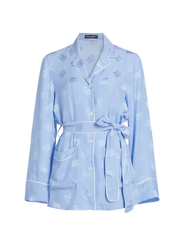 Dolce & Gabbana Women's Silk Satin Jacquard DG Logo Pajama Shirt - Very Light Lilac
