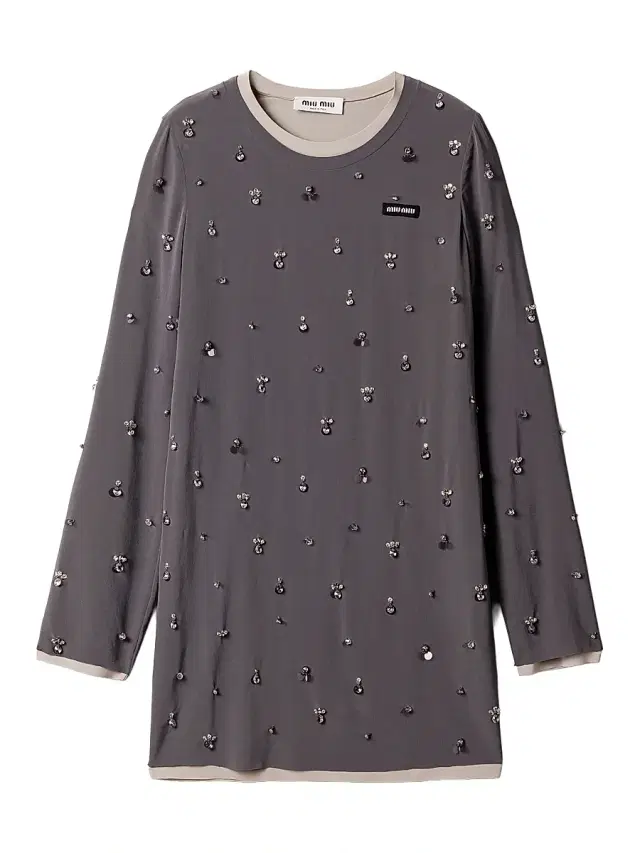 Miu Miu Women's Embroidered Stretch Georgette Dress - Grey