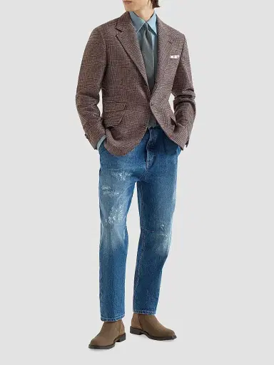 Brunello Cucinelli Men's Lightweight Denim Shirt with Italian Collar | Thumbnail 6 Brunello Cucinelli Men's Lightweight Denim Shirt with Italian Collar | Thumbnail 6