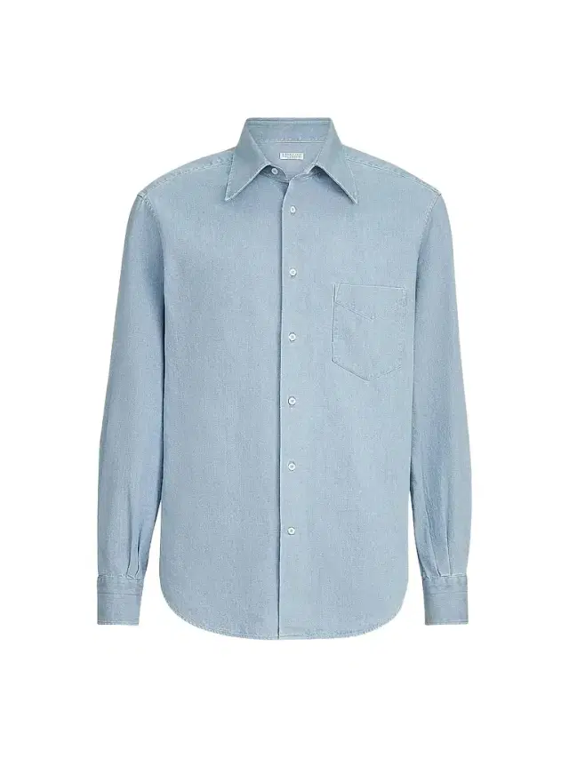 Brunello Cucinelli Men's Lightweight Denim Shirt with Italian Collar - Light Blue Denim