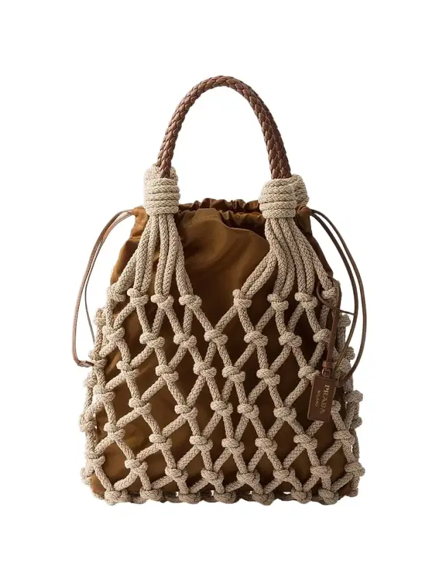 Prada Women's Noué  Cotton Macramé Shoulder Bag - Beige Khaki