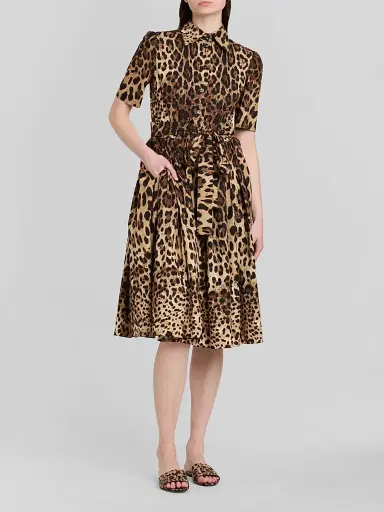 Dolce & Gabbana Women's Leopard Print Cotton Poplin Midi Shirtdress - Leo New - Size 14 | Thumbnail 4 Dolce & Gabbana Women's Leopard Print Cotton Poplin Midi Shirtdress - Leo New - Size 14 | Thumbnail 4