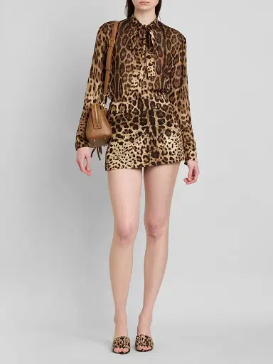 Dolce & Gabbana Women's Leopard-Print Silk Tieneck Blouse - Leo New - Size 12 | Thumbnail 2