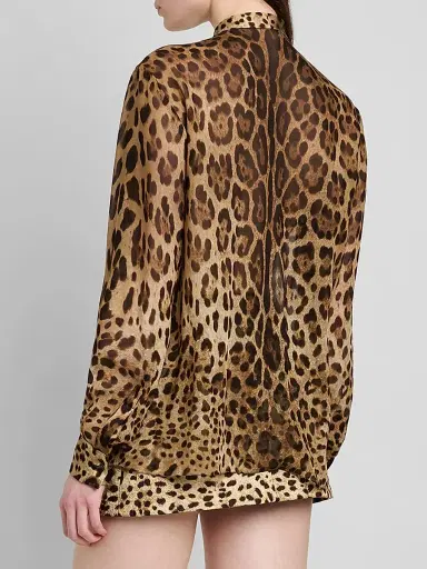 Dolce & Gabbana Women's Leopard-Print Silk Tieneck Blouse - Leo New - Size 12 | Thumbnail 3