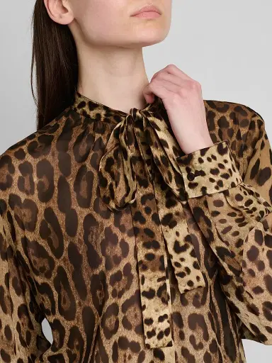 Dolce & Gabbana Women's Leopard-Print Silk Tieneck Blouse - Leo New - Size 12 | Thumbnail 5