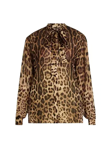 Dolce & Gabbana Women's Leopard-Print Silk Tieneck Blouse - Leo New - Size 12 | Thumbnail 1