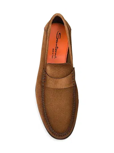 Santoni Men's Burnished Suede Loafers - Brown | Thumbnail 6 Santoni Men's Burnished Suede Loafers - Brown | Thumbnail 6