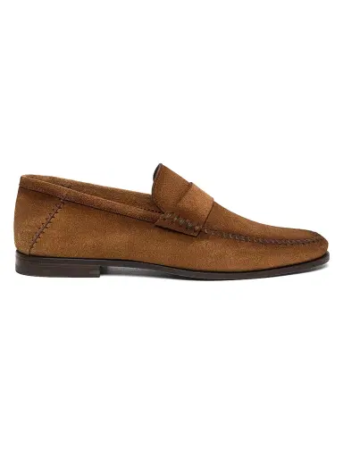 Santoni Men's Burnished Suede Loafers - Brown | Thumbnail 1 Santoni Men's Burnished Suede Loafers - Brown | Thumbnail 1