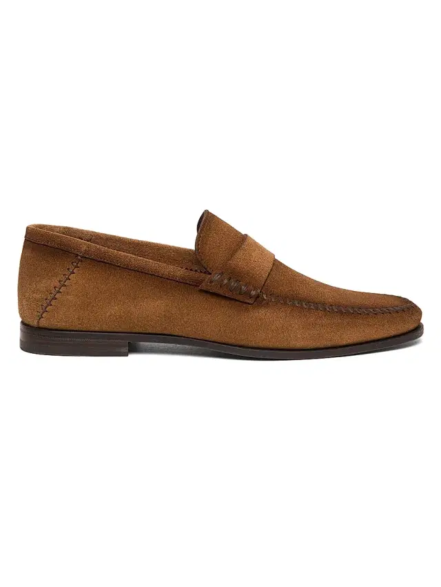 Santoni Men's Burnished Suede Loafers - Brown