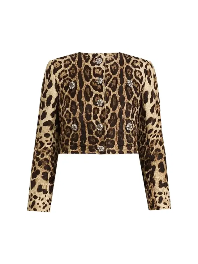 Dolce & Gabbana Women's Leopard Cotton-Silk-Blend Cropped Jacket - Leo New