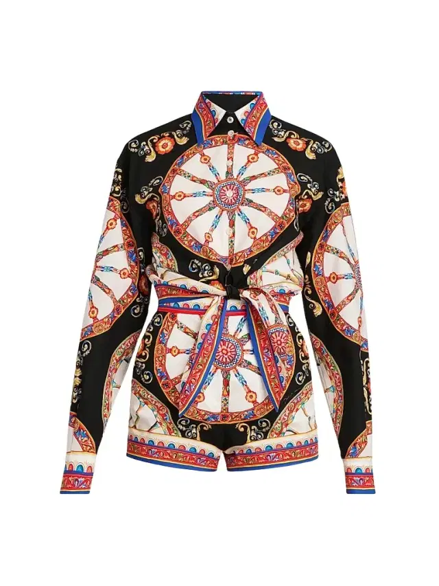 Women's Printed Cotton Tie-Front Shirt - Variante Abbinata