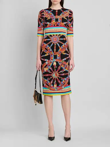 Dolce & Gabbana Women's Printed Stretch Silk Midi Dress - Variante Abbinata - Size 12 | Thumbnail 2