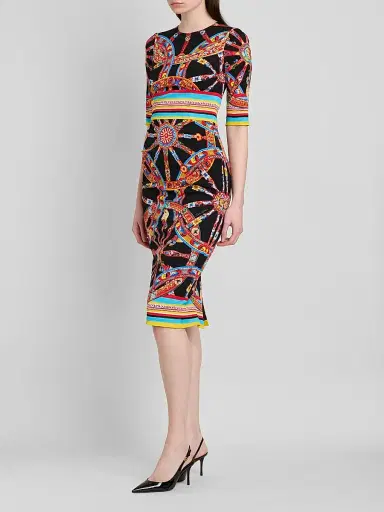 Dolce & Gabbana Women's Printed Stretch Silk Midi Dress - Variante Abbinata - Size 12 | Thumbnail 4