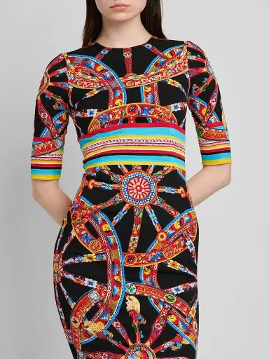 Dolce & Gabbana Women's Printed Stretch Silk Midi Dress - Variante Abbinata - Size 12 | Thumbnail 5