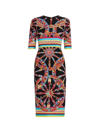 Dolce & Gabbana Women's Printed Stretch Silk Midi Dress - Variante Abbinata - Size 12 | Thumbnail 1