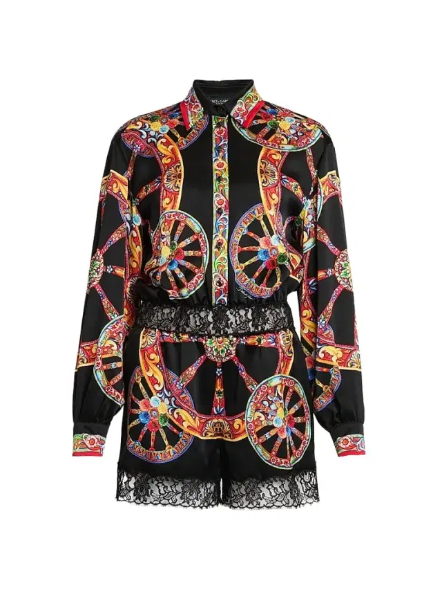 Dolce & Gabbana Women's Printed Cotton-Silk Romper - Ruote Carretto Fold