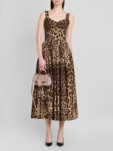 Dolce & Gabbana Women's Leopard-Print Cotton Midi Dress - Leo New - Size 12 | Thumbnail 2