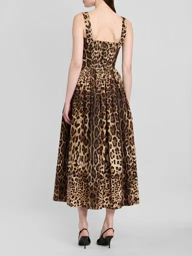 Dolce & Gabbana Women's Leopard-Print Cotton Midi Dress - Leo New - Size 12 | Thumbnail 3