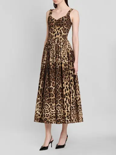 Dolce & Gabbana Women's Leopard-Print Cotton Midi Dress - Leo New - Size 12 | Thumbnail 4
