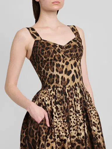 Dolce & Gabbana Women's Leopard-Print Cotton Midi Dress - Leo New - Size 12 | Thumbnail 5