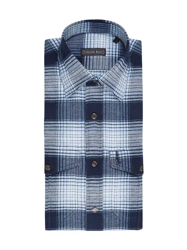 Stefano Ricci Men's Handmade Rust Shirt - Blue White