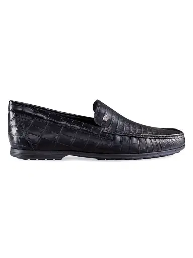 Stefano Ricci Men's Matted Crocodile Loafers - Black | Thumbnail 1