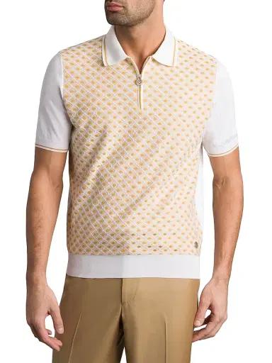 Stefano Ricci Men's Cotton Silk Zip Polo Shirt - Yellow | Thumbnail 2 Stefano Ricci Men's Cotton Silk Zip Polo Shirt - Yellow | Thumbnail 2