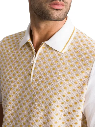 Stefano Ricci Men's Cotton Silk Zip Polo Shirt - Yellow | Thumbnail 4 Stefano Ricci Men's Cotton Silk Zip Polo Shirt - Yellow | Thumbnail 4