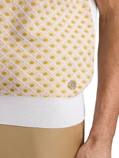 Stefano Ricci Men's Cotton Silk Zip Polo Shirt - Yellow | Thumbnail 5 Stefano Ricci Men's Cotton Silk Zip Polo Shirt - Yellow | Thumbnail 5