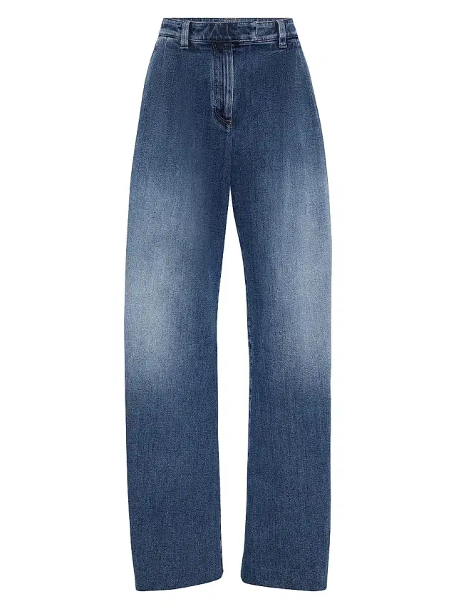 Brunello Cucinelli Women's Comfort Cotton Denim Loose Curved Trousers - Denim