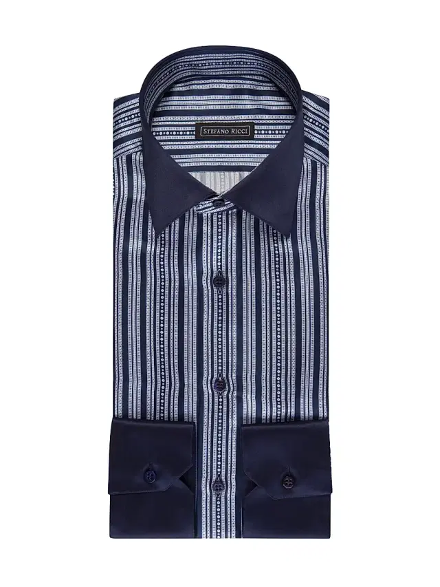 Stefano Ricci Men's Handmade Silk Dress Shirt - Blue