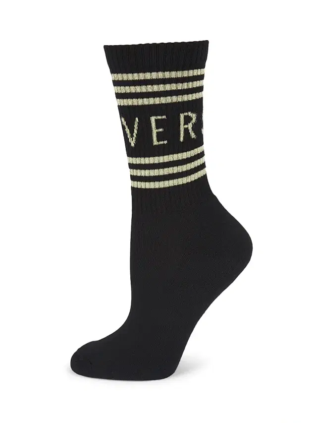 Versace Women's Logo Crew Socks - Black Gold