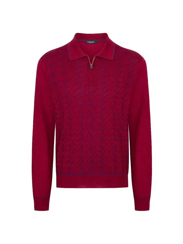 Stefano Ricci Men's Luxury Wool Polo Sweater - Red