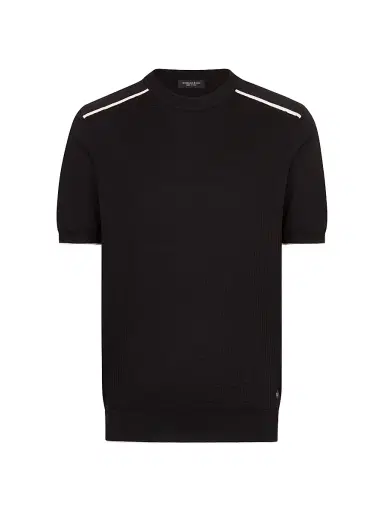 Stefano Ricci Men's Silk and Cotton Knit Crewneck Sweater - Black | Thumbnail 1 Stefano Ricci Men's Silk and Cotton Knit Crewneck Sweater - Black | Thumbnail 1