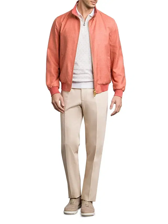 Stefano Ricci Men's Wool and Silk Blend Blouson Jacket - Orange