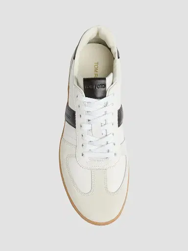 Tom Ford Men's Archer Striped Leather Low-Top Sneakers - White Black - Size 8.5 | Thumbnail 3