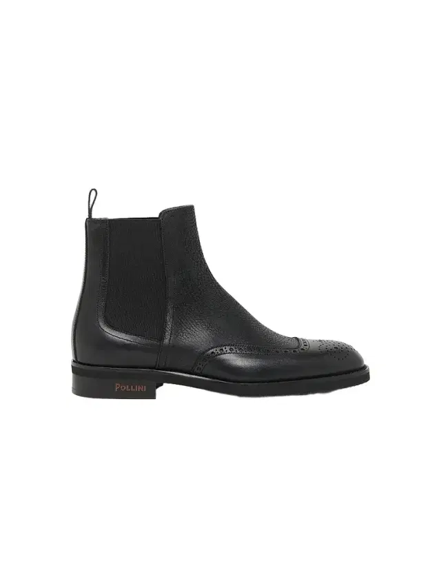 Pollini Men's Perforated Leather Ankle Boots - Black