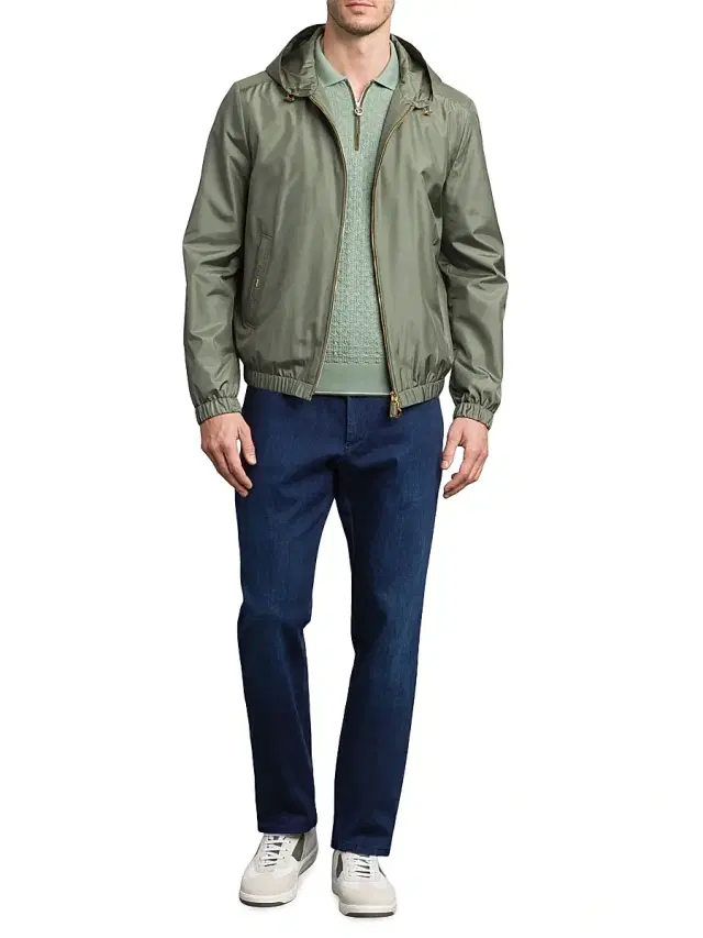 Stefano Ricci Men's Silk and Matted Crocodile Leather Hooded Blouson Jacket - Green